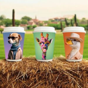 Ποτήρια Χάρτινα 12-14oz Διπλότοιχα (Mix Stylish Animals) 25τμχ