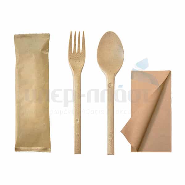 Βιοδιασπώμενο Κουβέρ - Πιρούνι - Κουτάλι - Χαρτοπετσέτα Συσκευασμένο